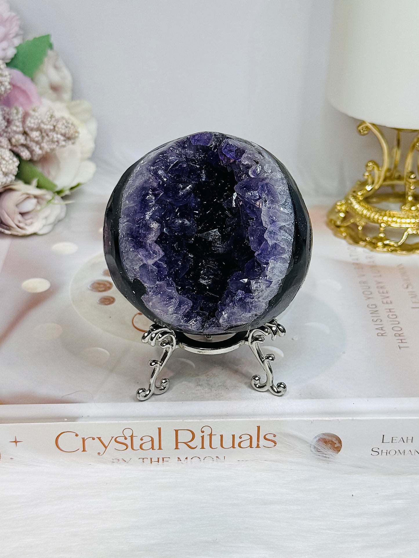 Large Druzy Amethyst Sphere on Stand 381g