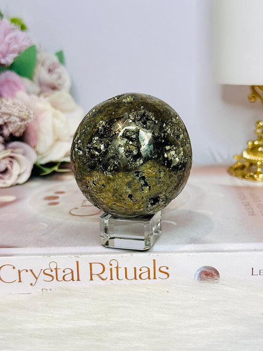 Druzy Pyrite Sphere on Stand 382g