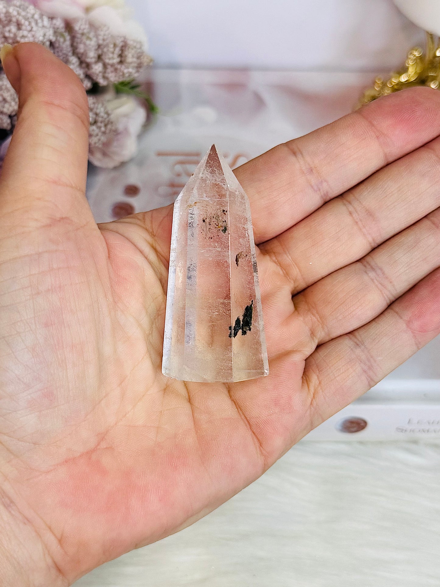 Beautiful Clear Quartz Tower | Point with Garden Quartz Inclusions 6cm