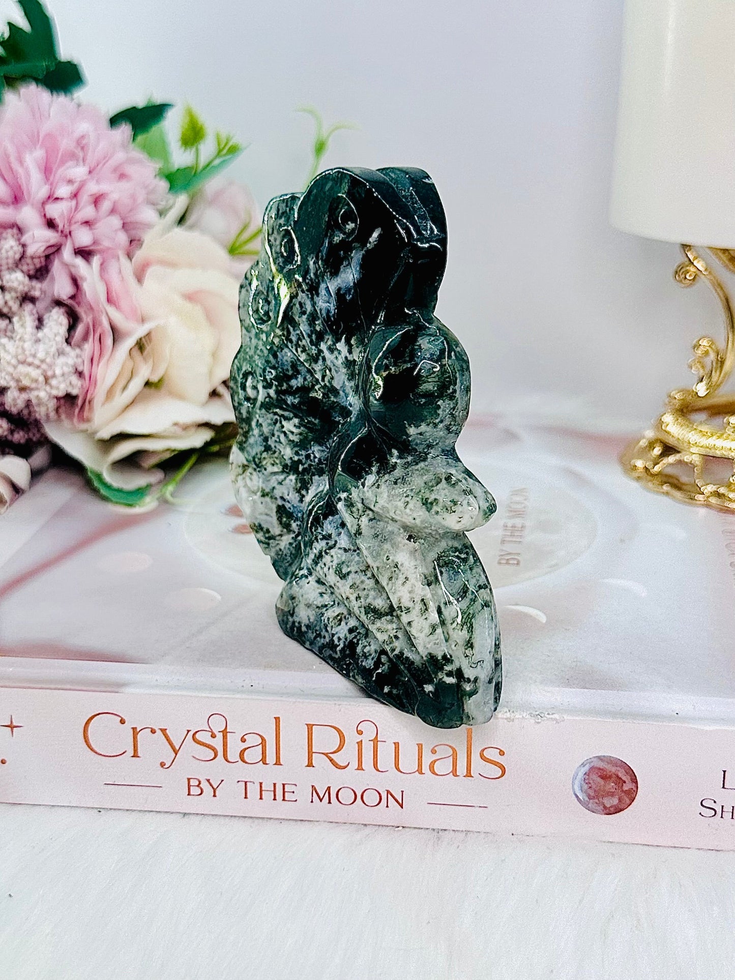 Moss Agate Fairy Carving 10cm