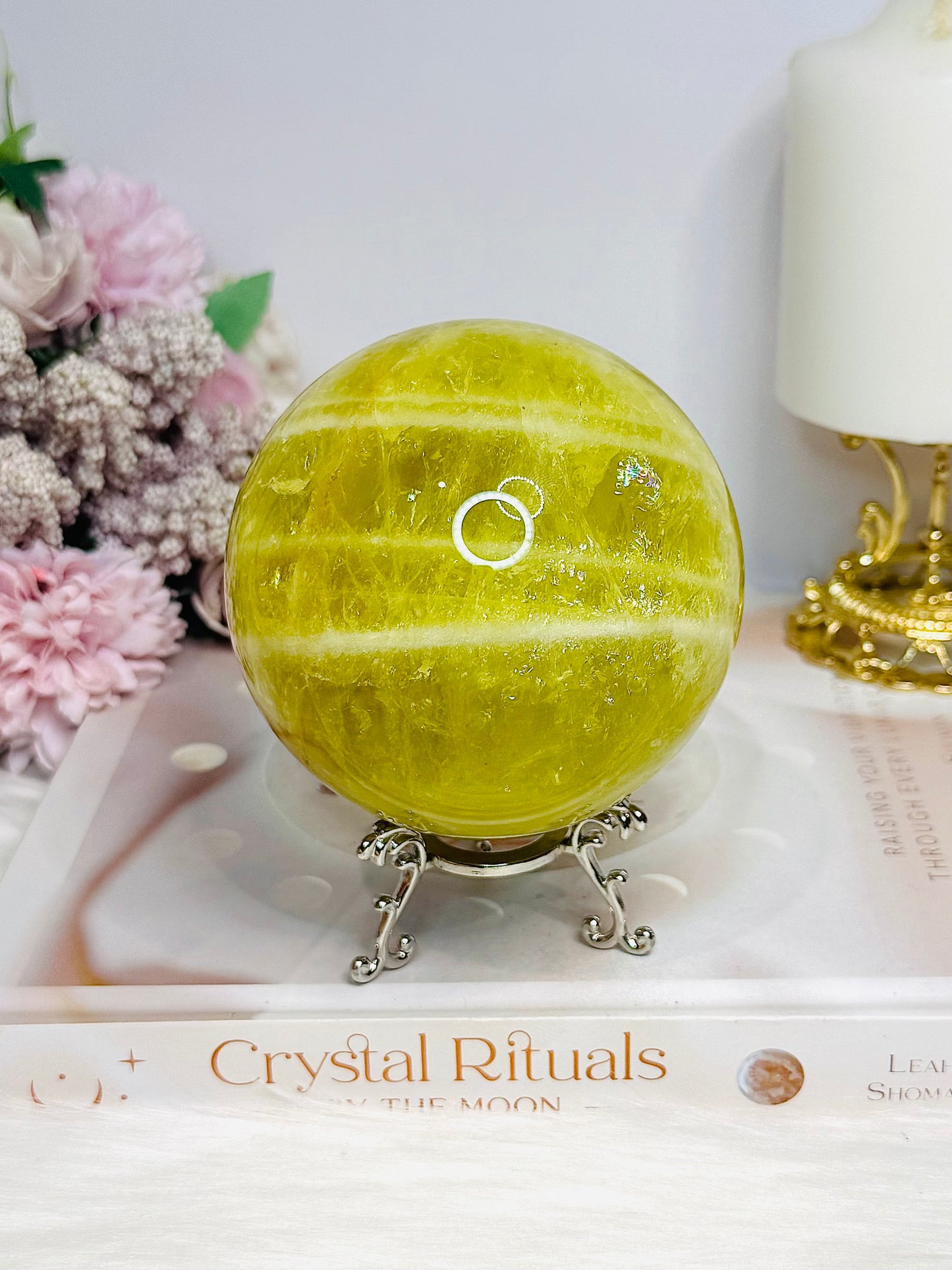 Large Citrine Sphere With Rainbows (heat treated) On Stand 890g