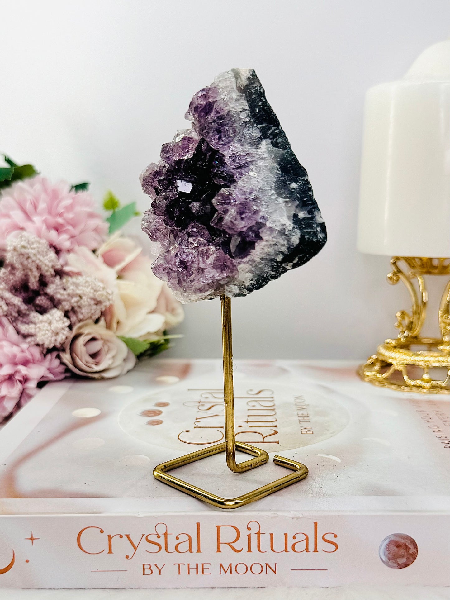 Natural Amethyst Cluster on Gold Stand 13cm