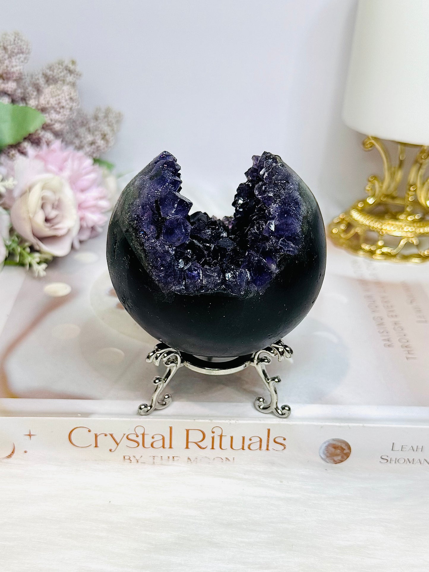 Large Druzy Amethyst Sphere on Stand 386g