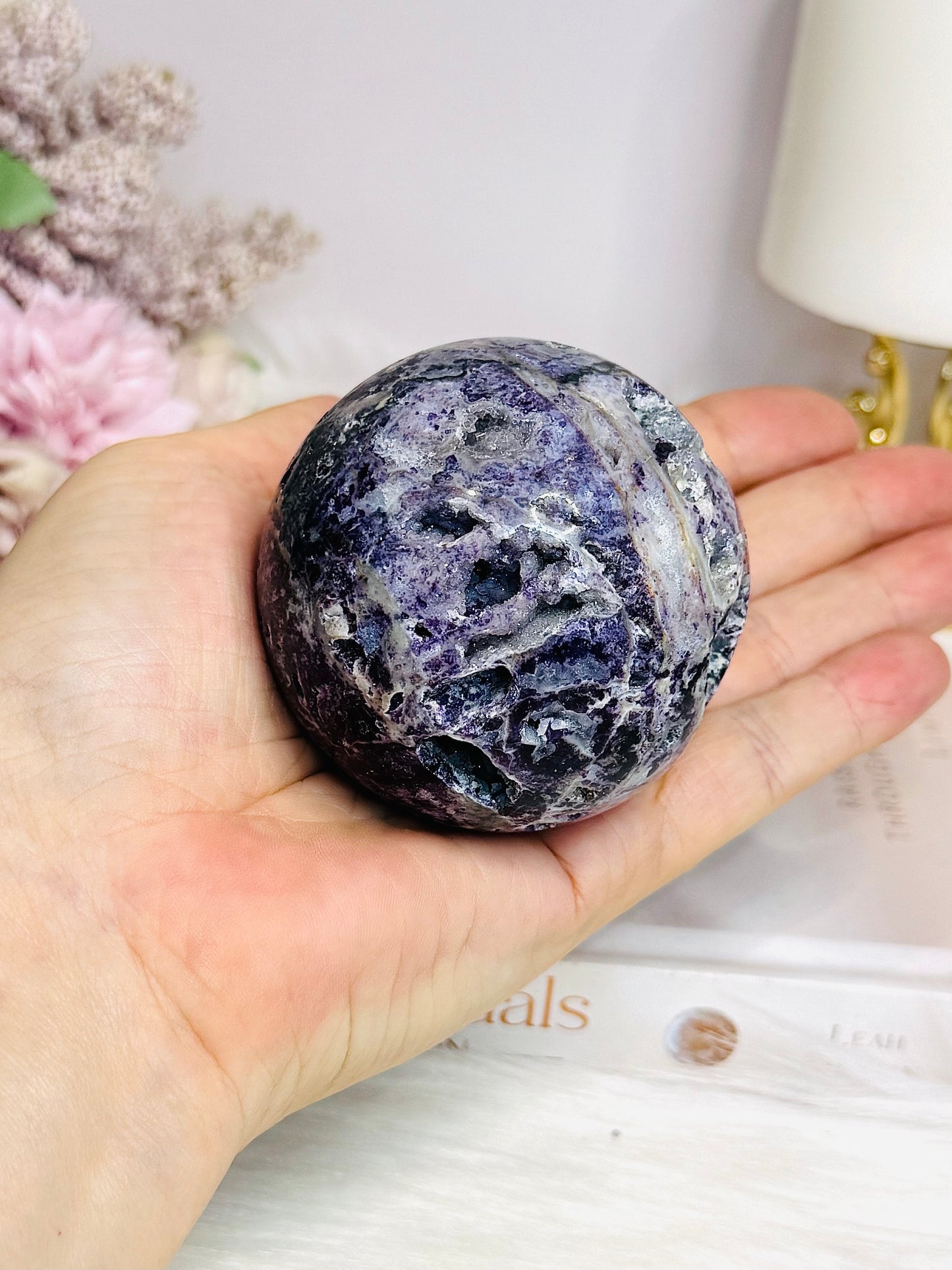 Natural Purple Fluorite X Sphalerite Druzy Sphere on Stand 306g