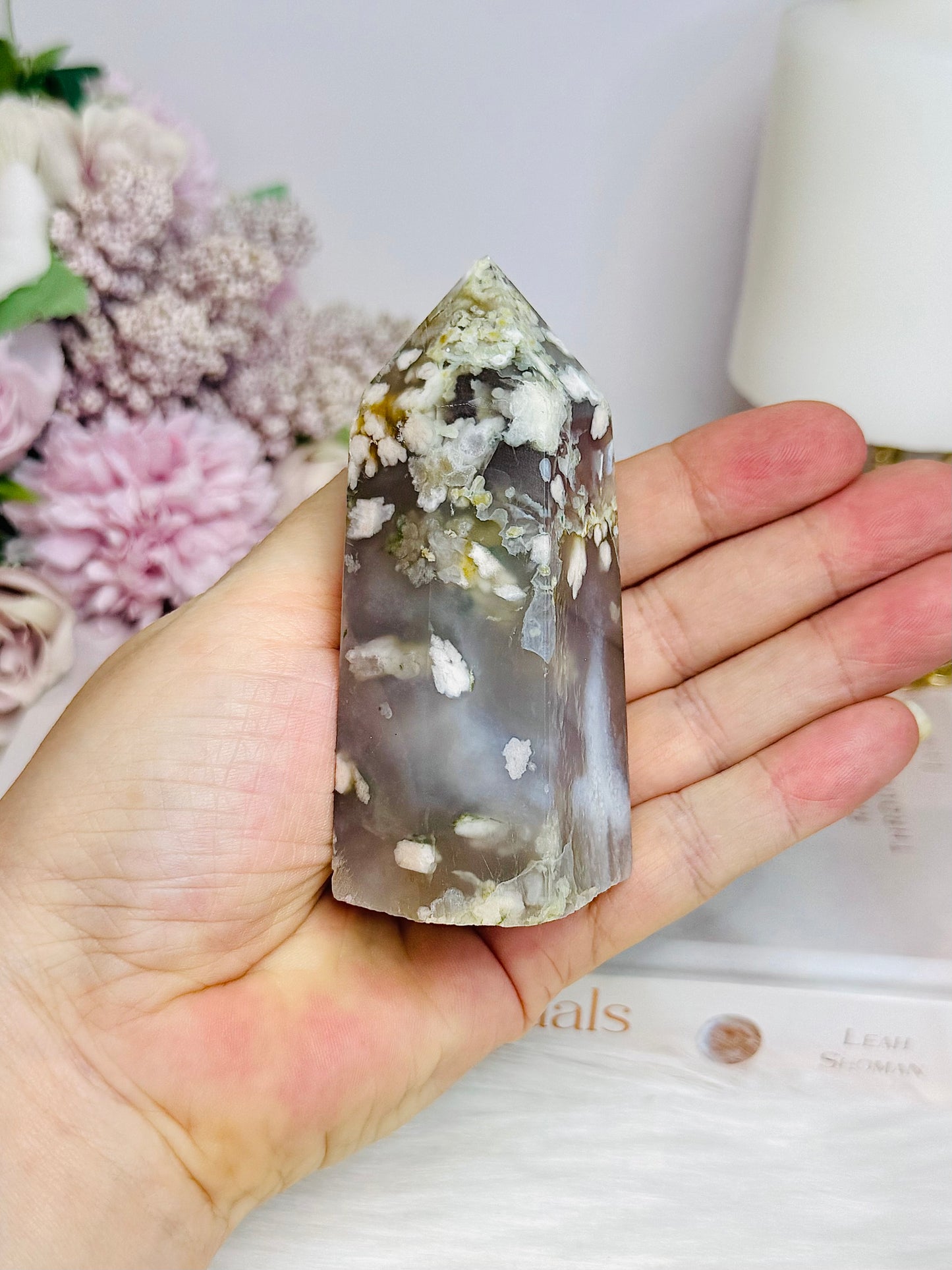 Flower Agate Carved Tower 9cm
