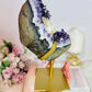 Huge Stunning High Grade Deep Purple Amethyst Cluster with Calcite Inclusion On Gold Stand 21cm 1.5KG
