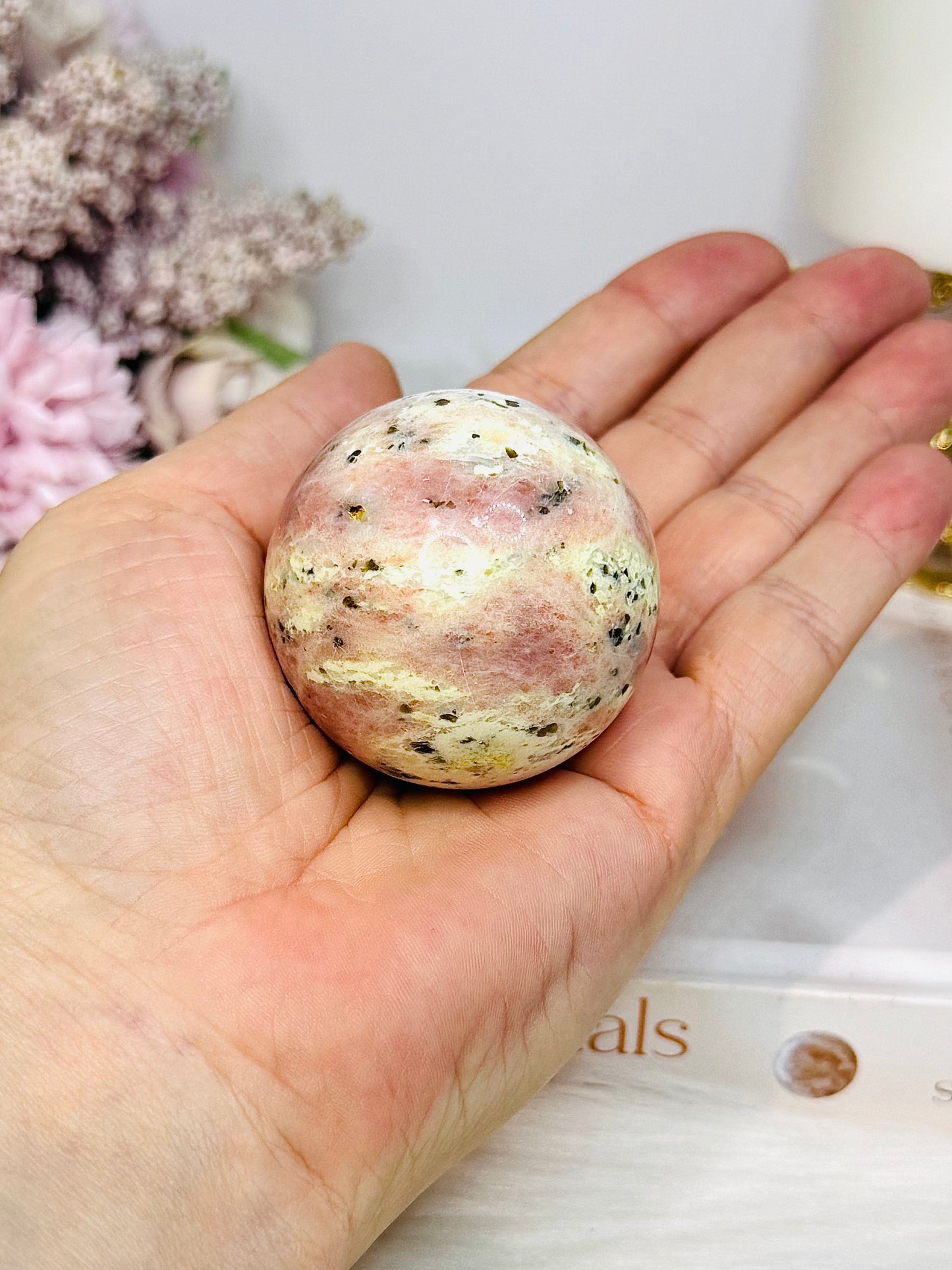 Peach Blossom Tourmaline Sphere On Stand 141g