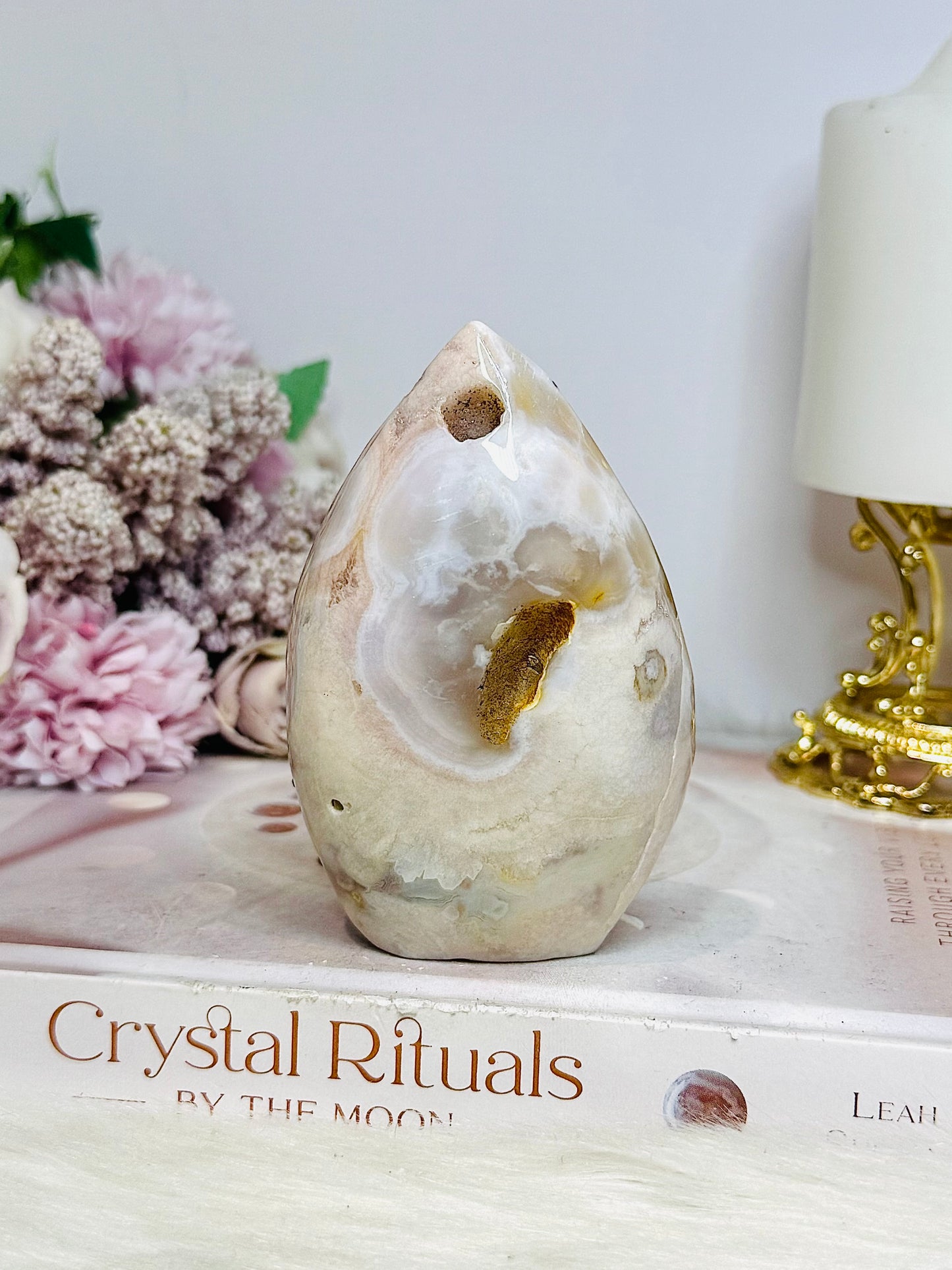 Druzy Pink Amethyst X Flower Agate Freeform | Flame 10cm 303g