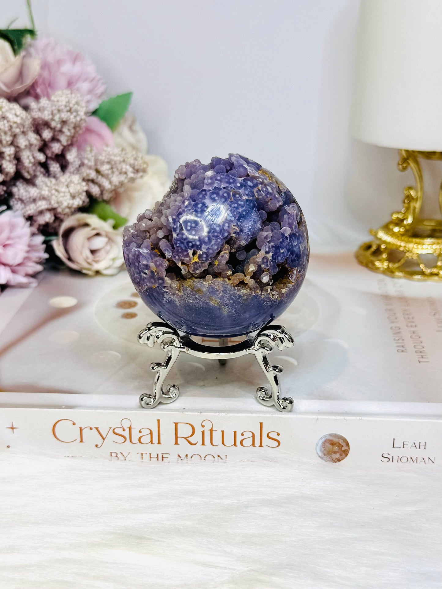 Natural Large Grape Agate | Chalcedony Sphere 247g On Stand