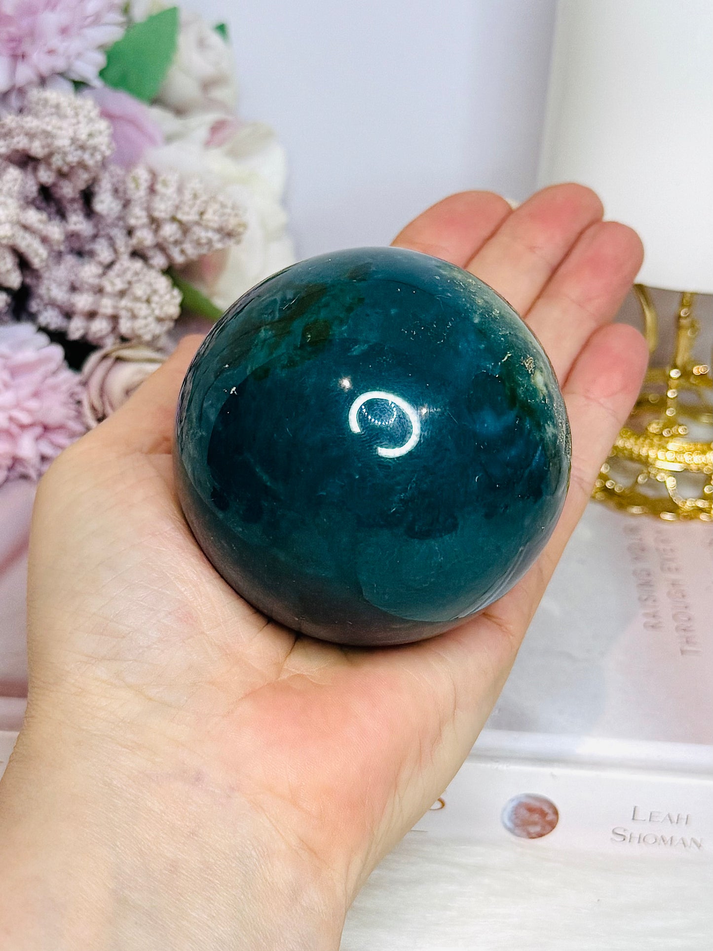 Large Green Jasper Sphere On Stand 432g
