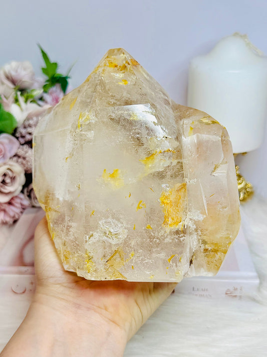 Natural Large Golden Healer Quartz Freeform with Rainbows 1.45KG 13.5cm
