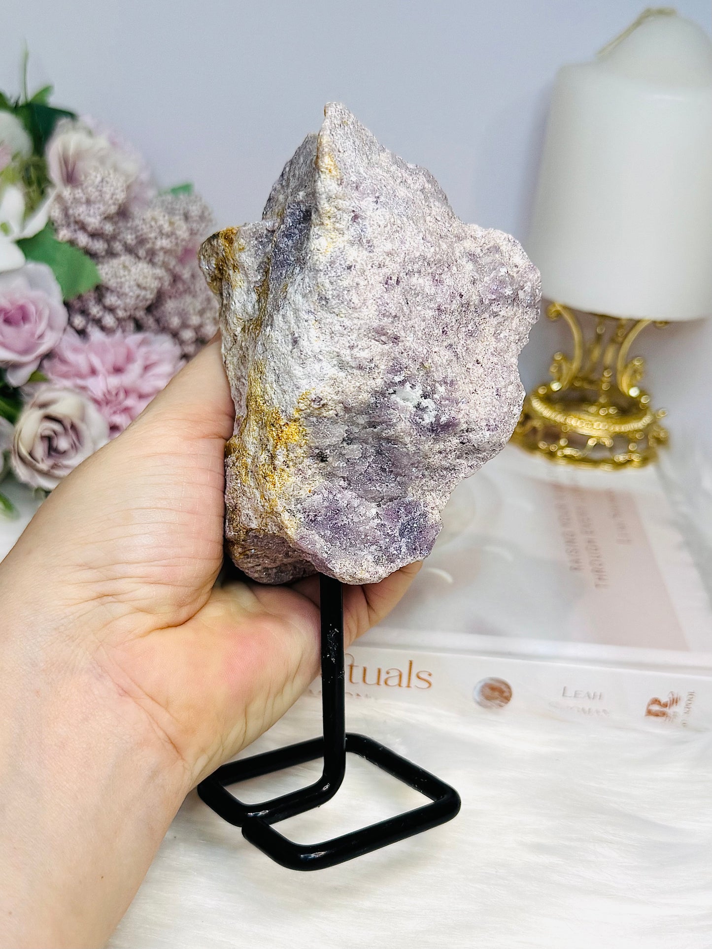 Natural Lepidolite Specimen On Stand 472g 16cm