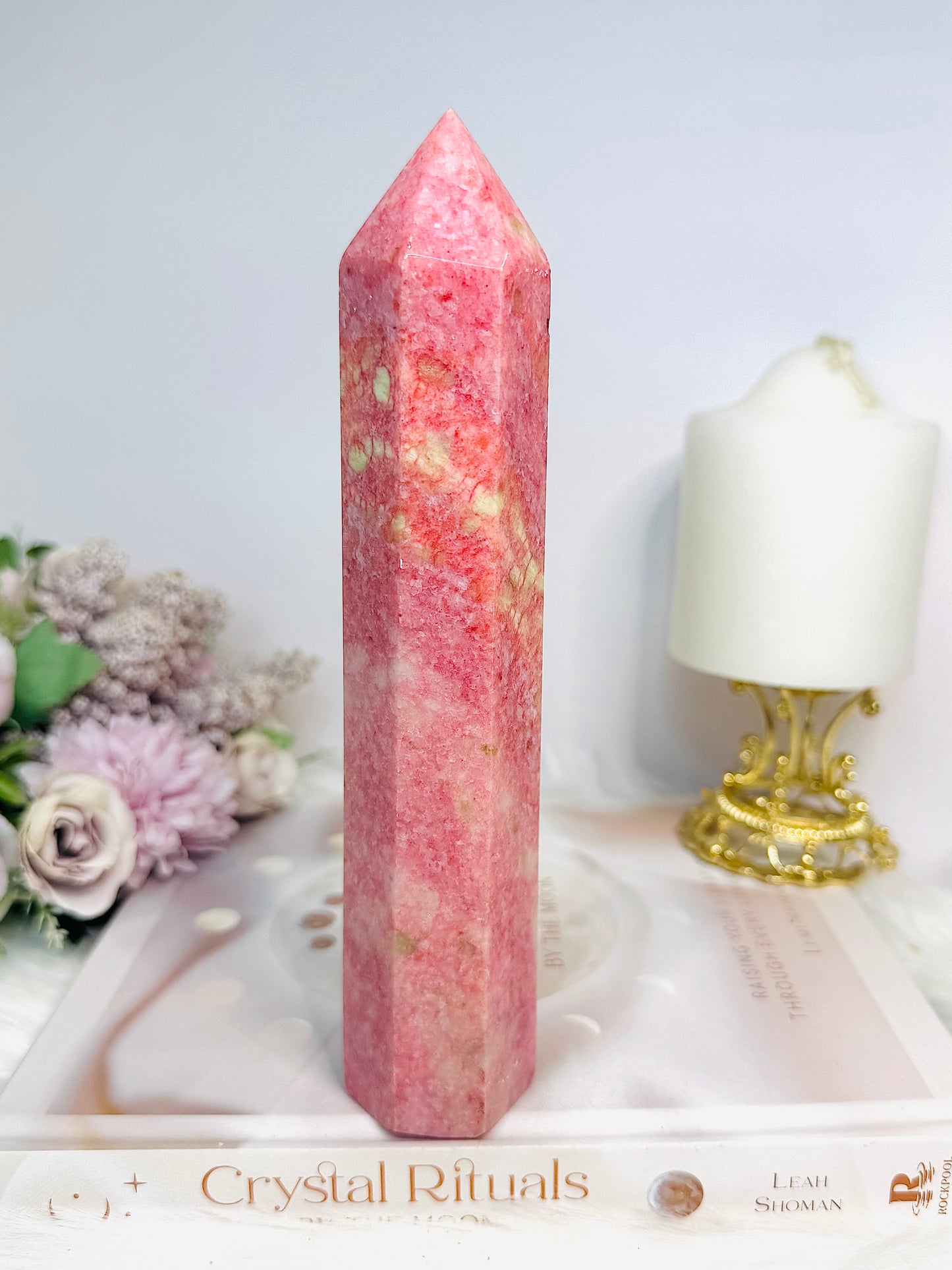 Rare Large Thulite Tower with Epidote Inclusions 19cm