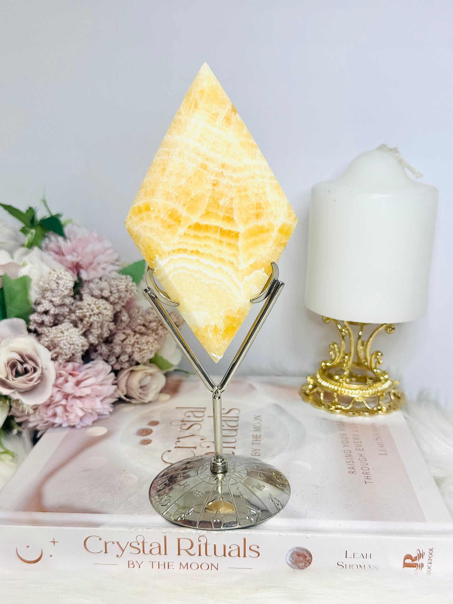 Orange Calcite Diamond On Stand 19.5cm