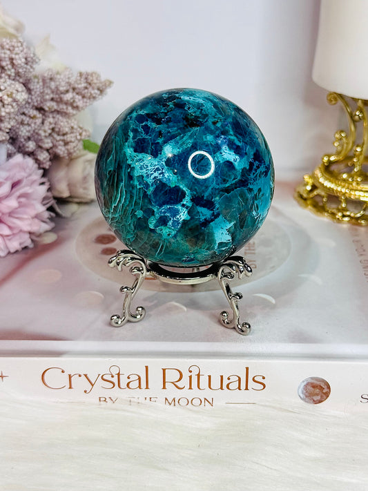 Absolutely Incredible High Grade Chrysocolla Sphere on Stand 339grams