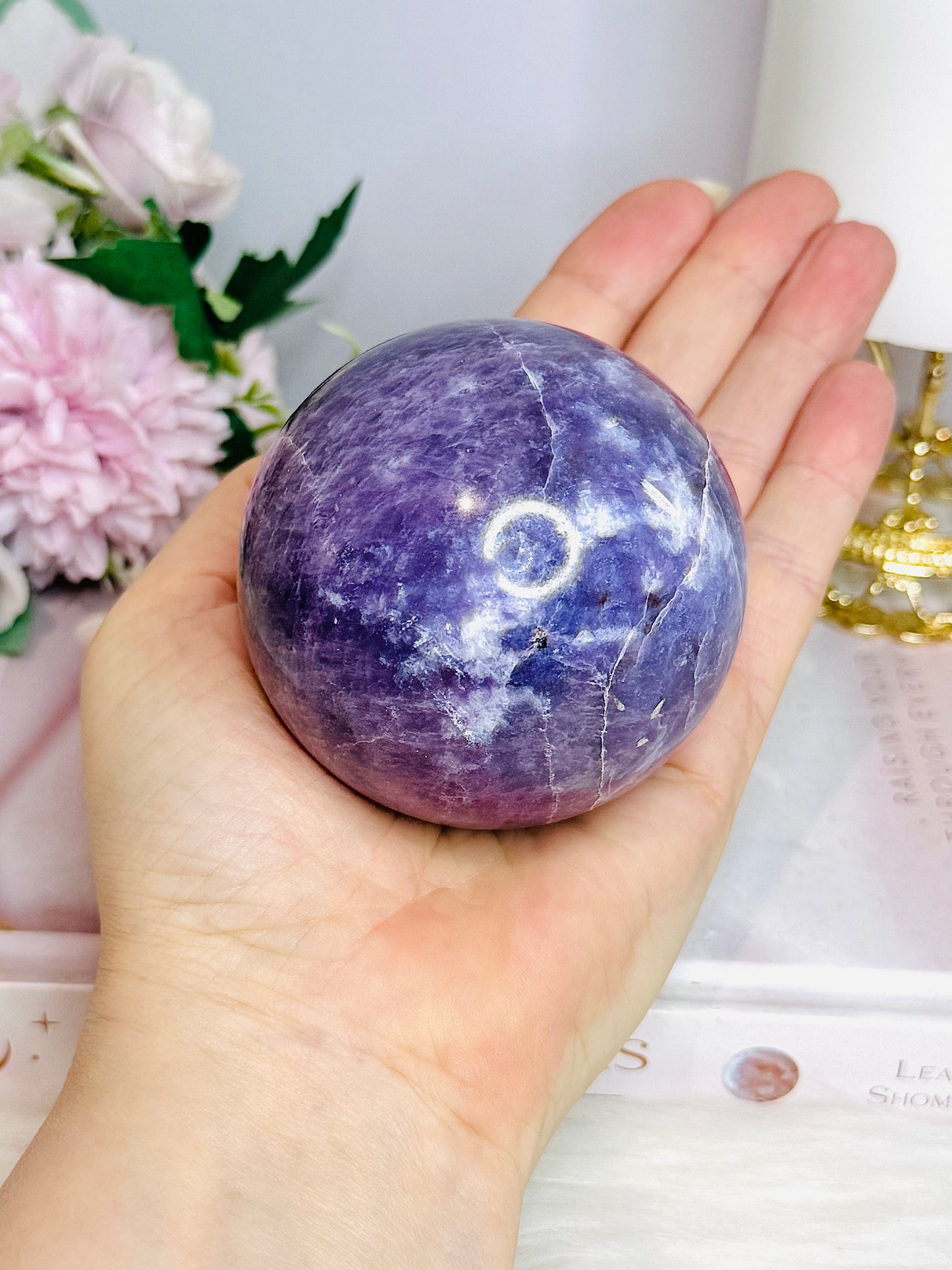 Large Purple Lepidolite Sphere on Stand 467g