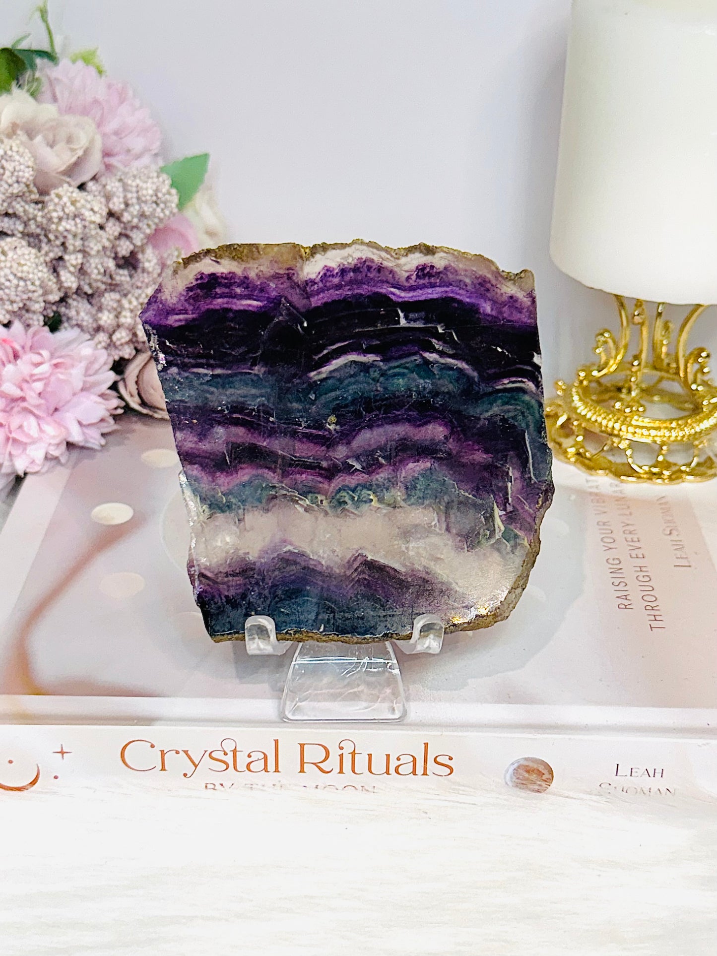 Natural Rainbow Fluorite Slab on Stand 10cm