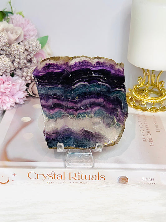 Natural Rainbow Fluorite Slab on Stand 10cm