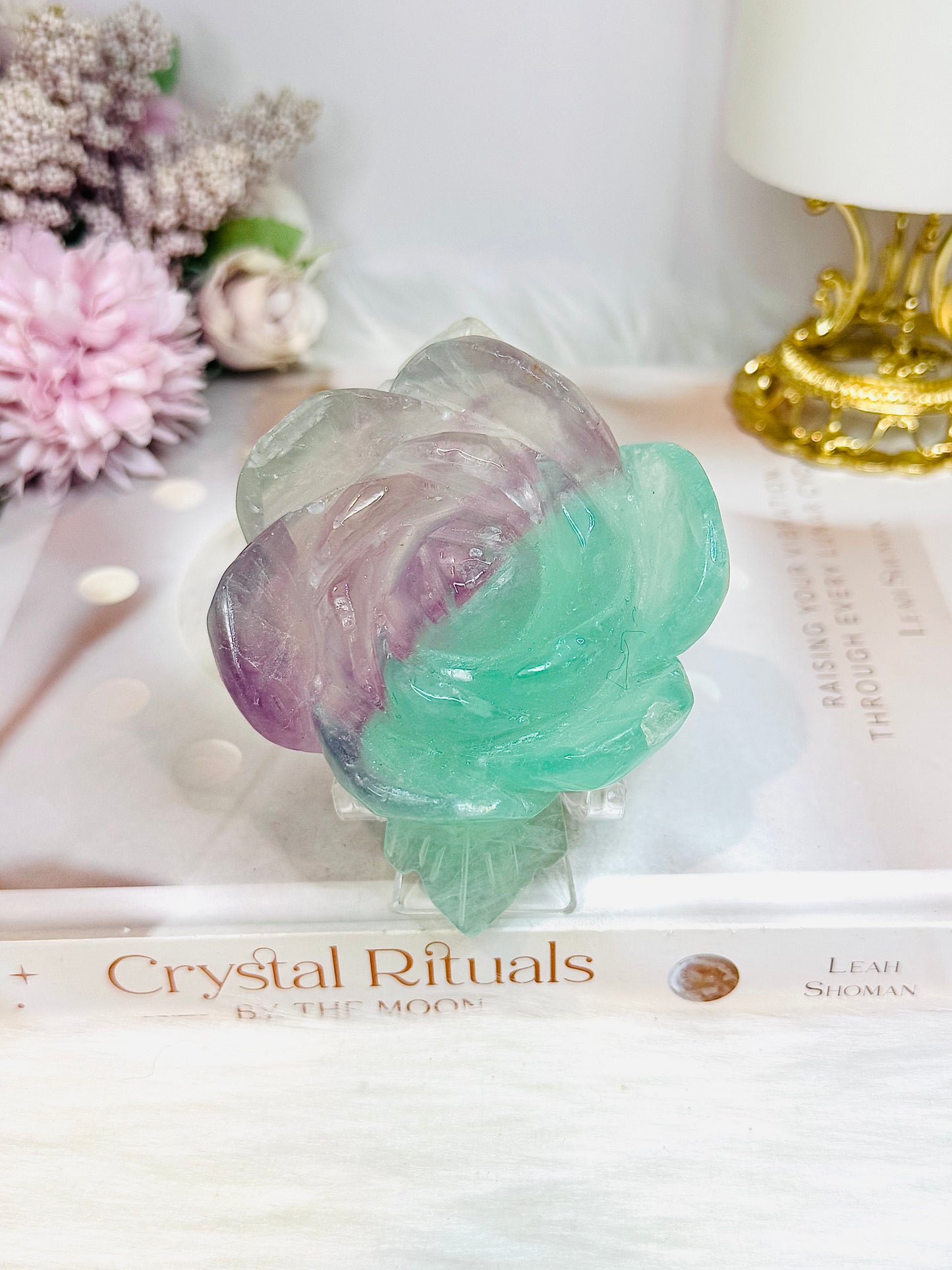 Large Watermelon Fluorite Carved Flower | Rose 10cm