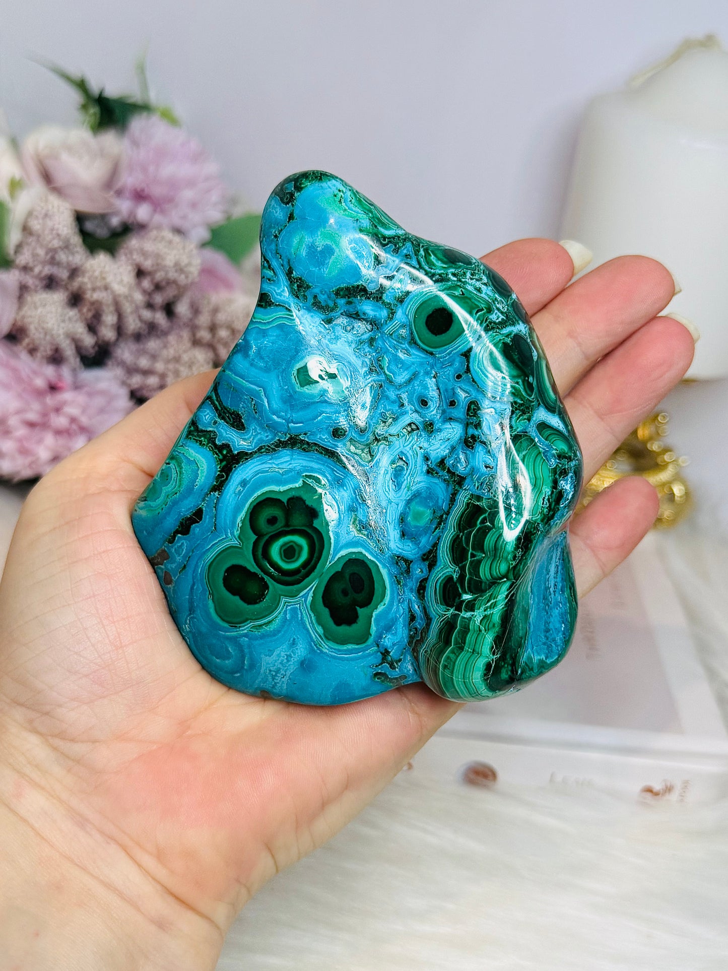 Large Natural Polished Chrysocolla with Malachite Specimen 9cm 518g