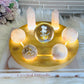 Feminine Energy ~ Large Light Stand 20cm with Glass Roses Sphere, 4 Pink Amethyst Spheres, 2 Rose Quartz Towers