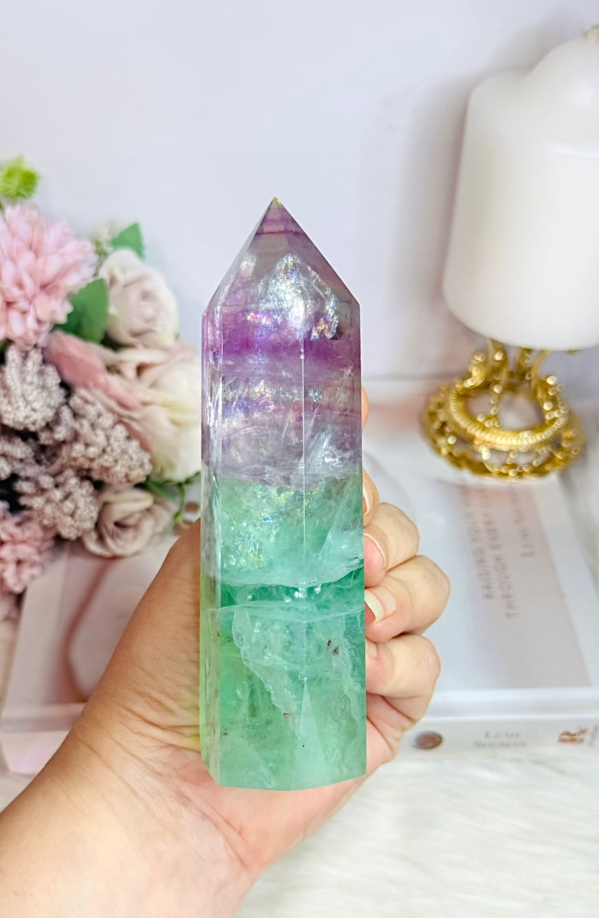 High Grade Rainbow Fluorite Tower Full of Rainbows 13.5cm
