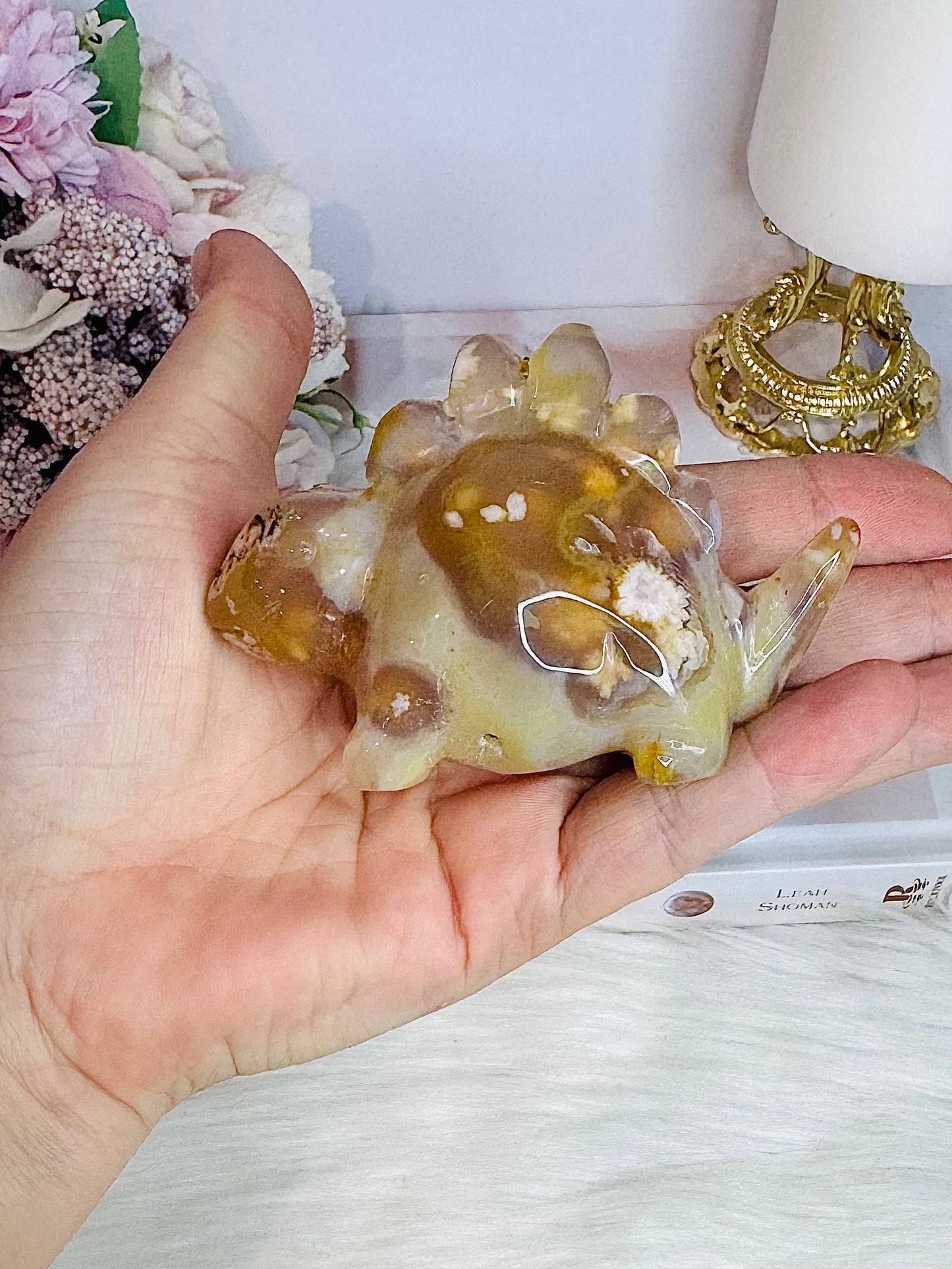 Beautiful Flower Agate Carved Dinosaur 9cm