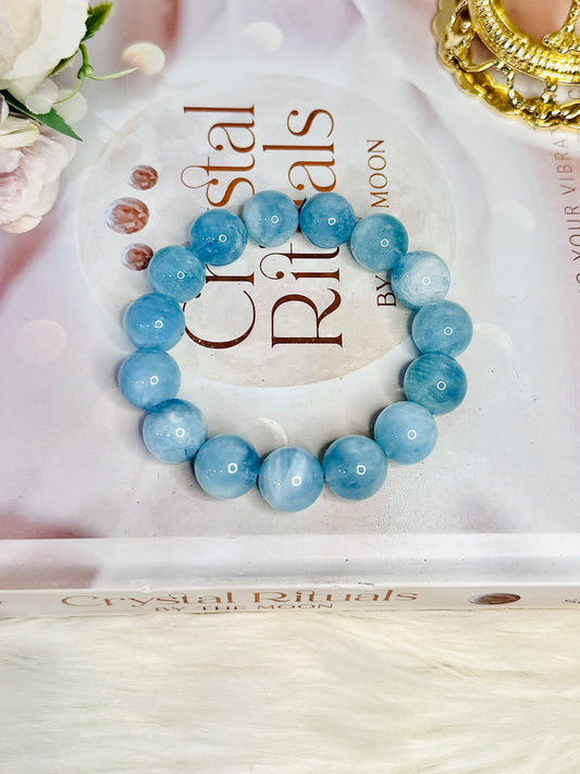 ⚜️ SALE ⚜️ High Grade Large Beaded Natural Aquamarine Bracelet in Gift Bag