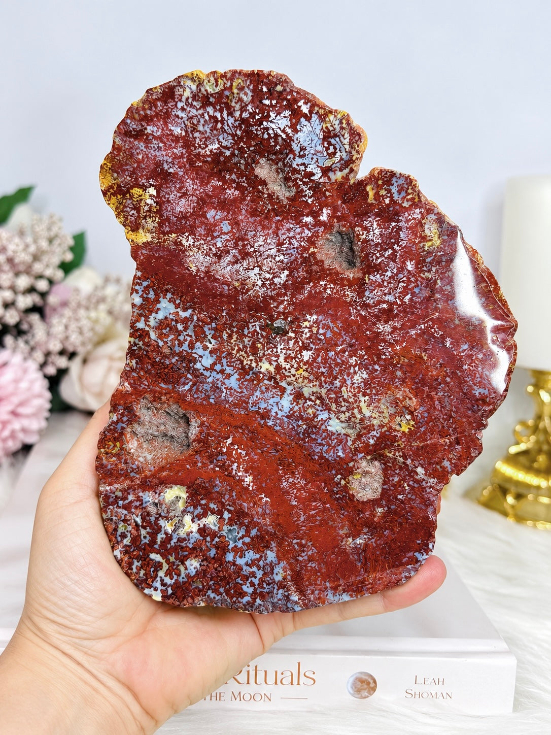 Large High Grade Ocean Jasper Druzy Slab On Stand 19cm 913g