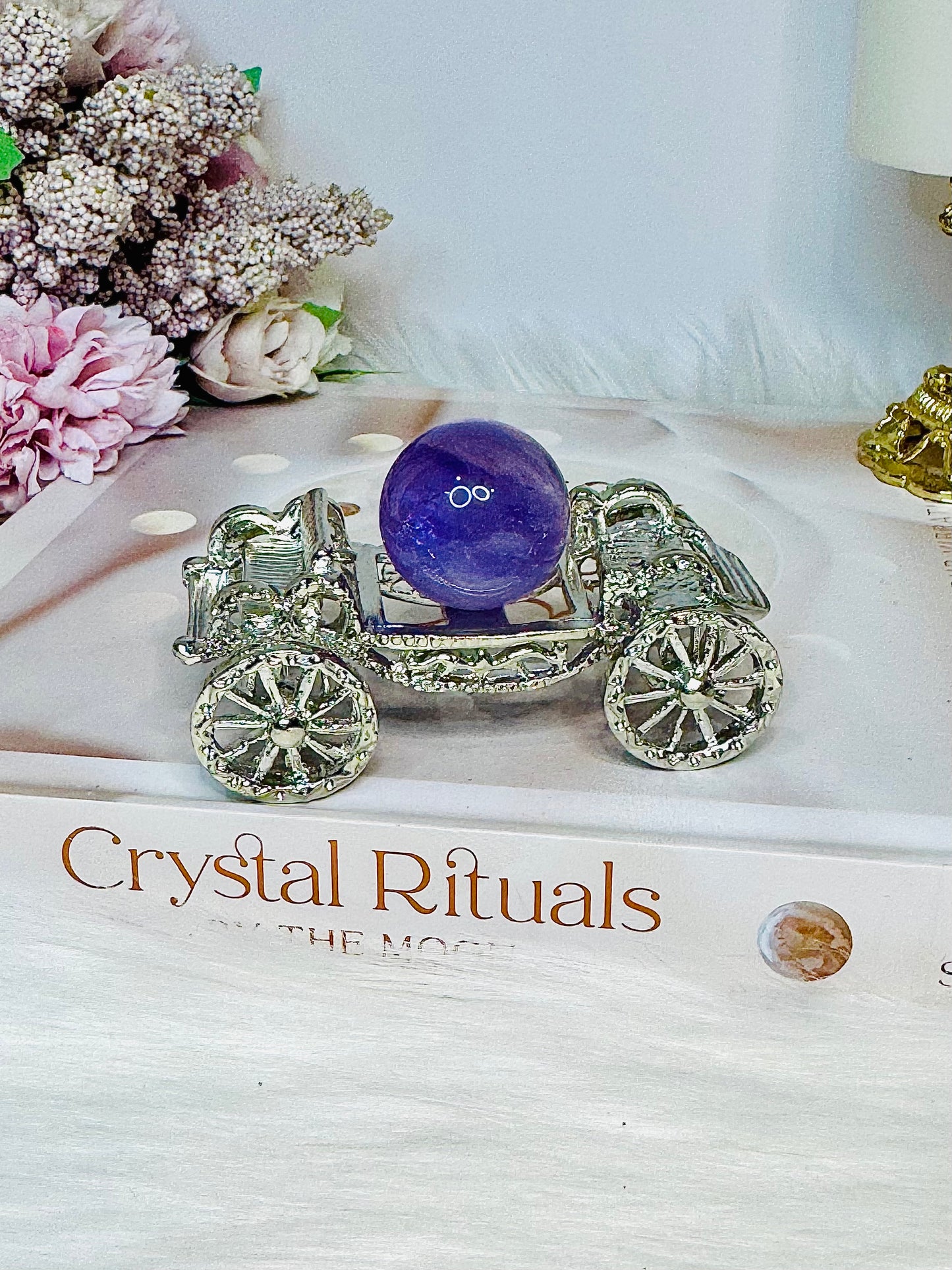 Silver Carriage Stand with Amethyst Sphere 8cm