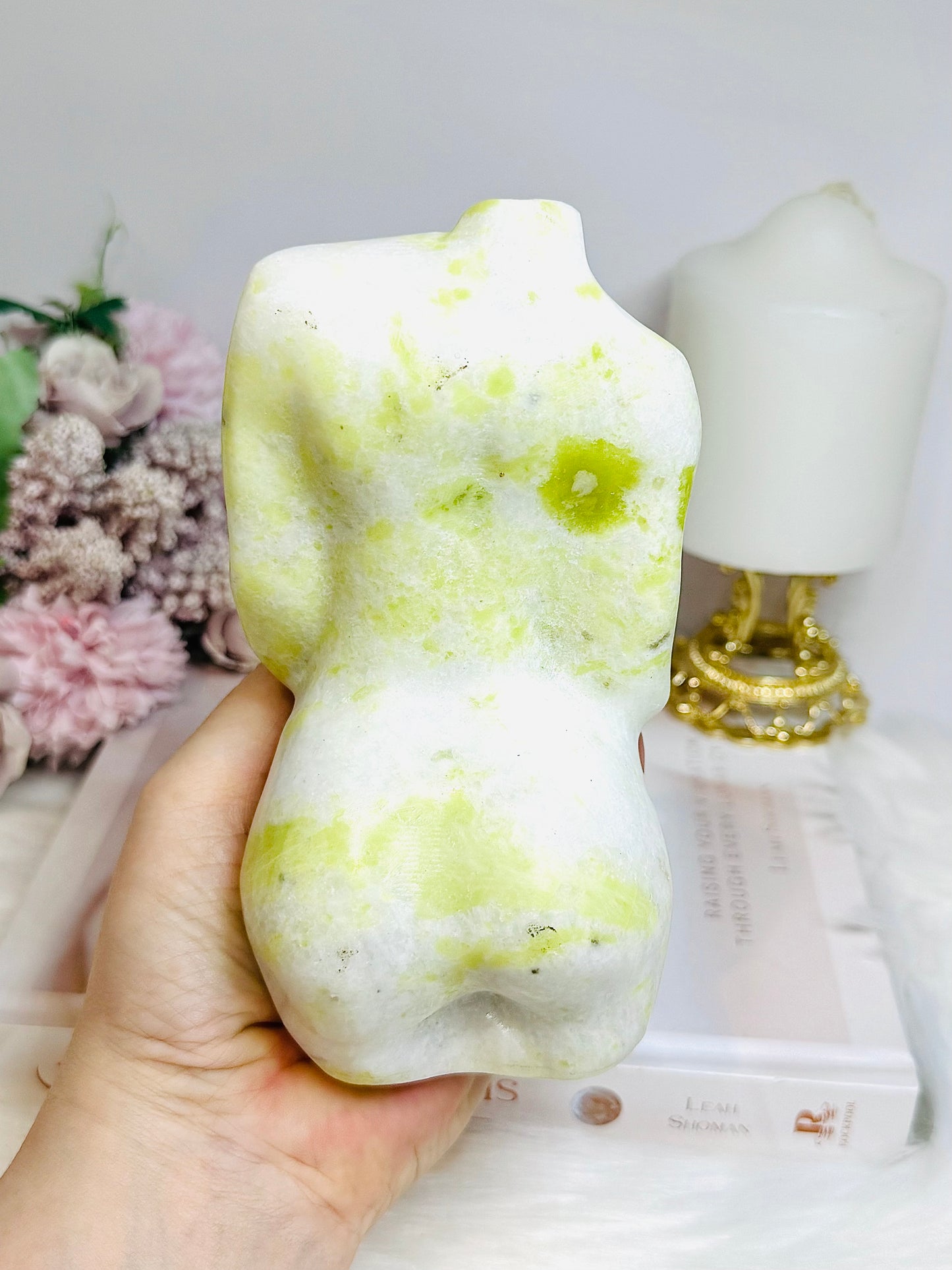 Large Lemon Serpentine Jade Pregnant Woman Carving 15cm 1.02KG