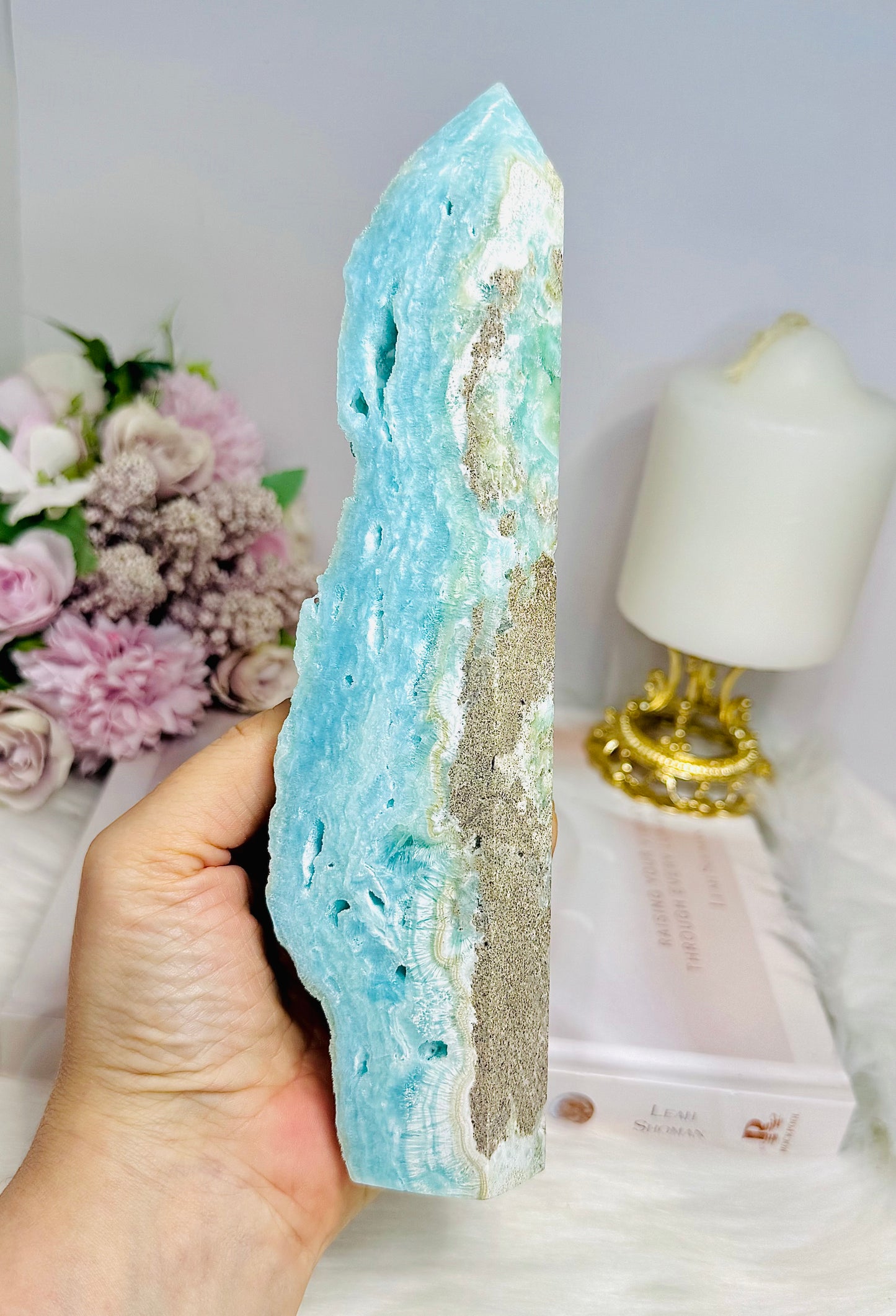 Large Blue Hemimorphite Druzy Tower 21cm