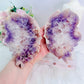 Classy & Fabulous Large Rare Amethyst X Flower Agate Carved Butterfly Wings On Gold Stand 24cm From Brazil