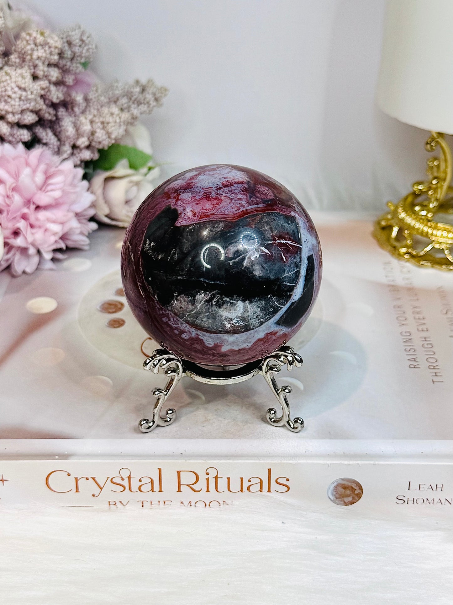 High Grade Mexican Lace Agate Sphere on Stand 334g for