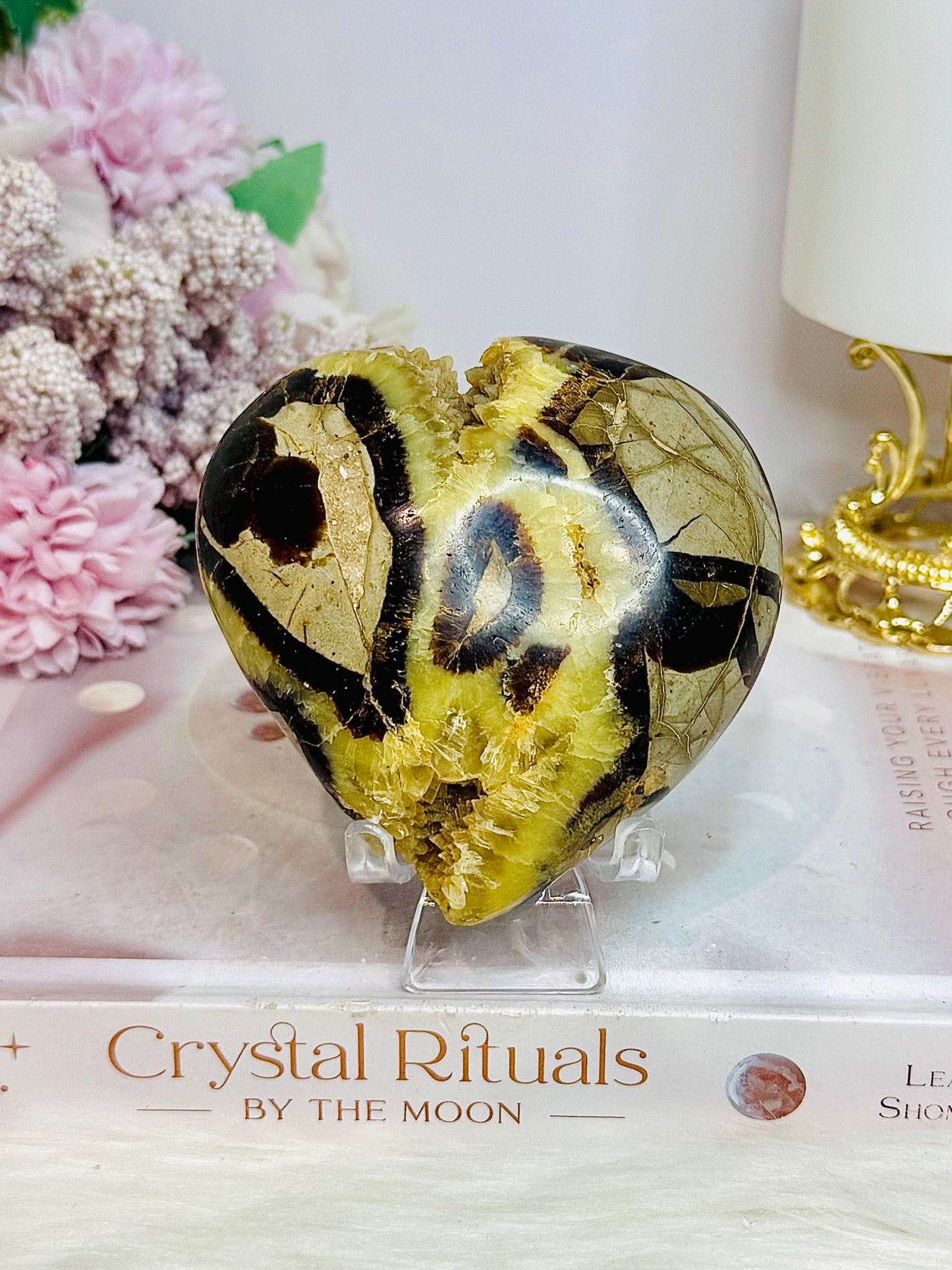 Large Septarian Druzy Sphere on Stand 373g