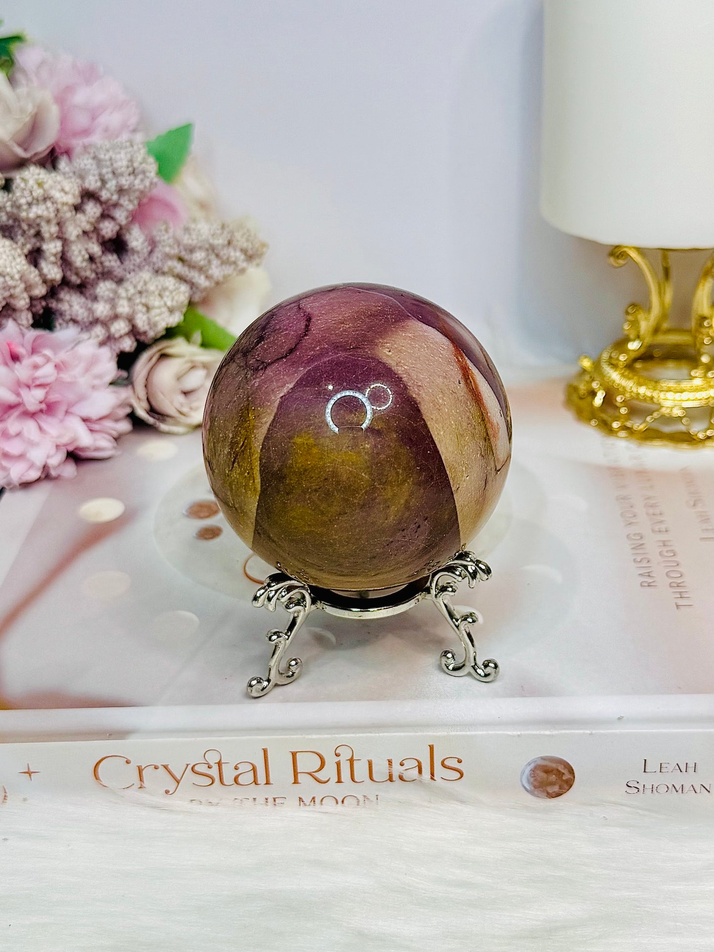 Large Mookaite Jasper Sphere on Stand 347g