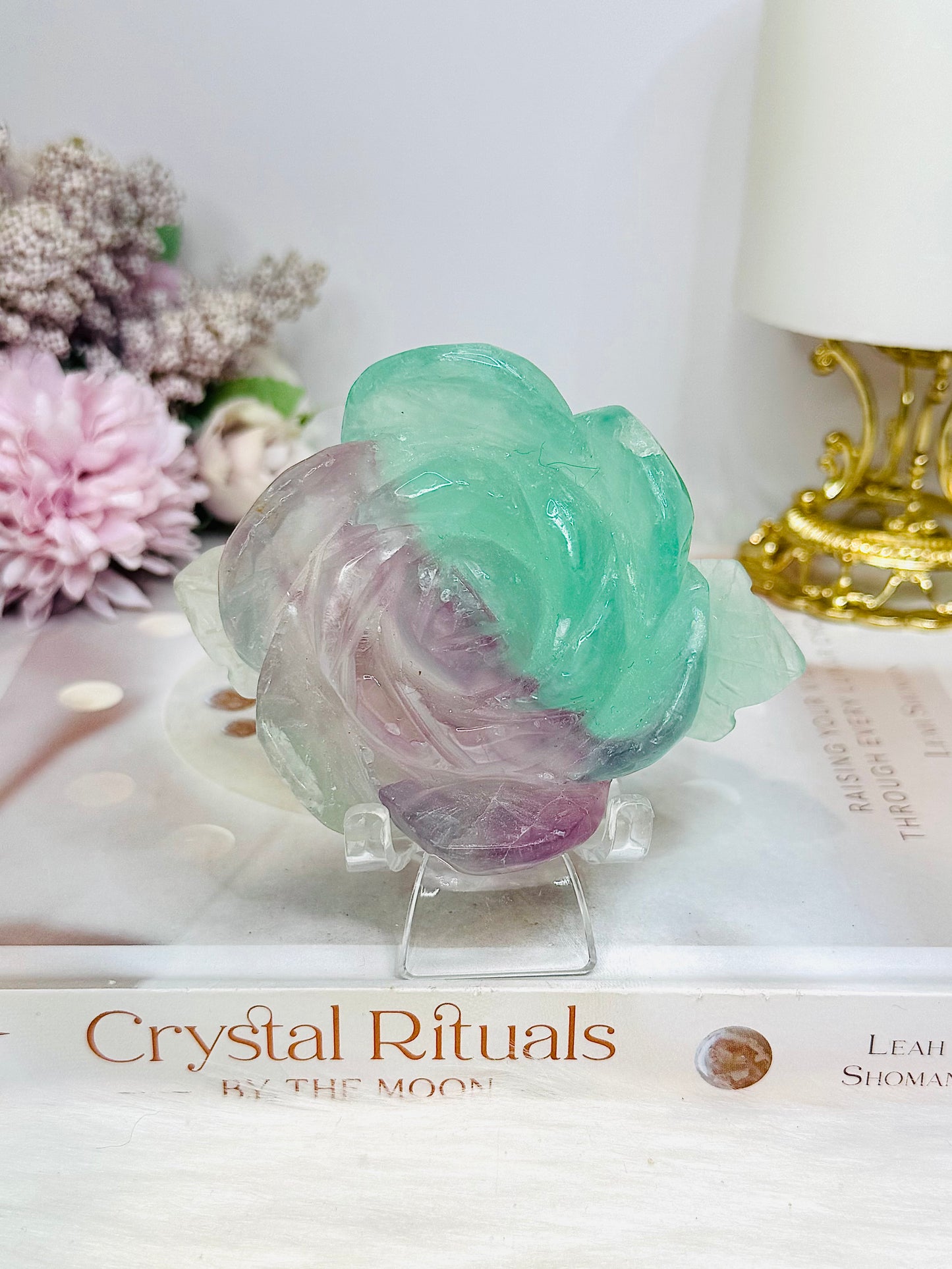 Large Watermelon Fluorite Carved Flower | Rose 10cm