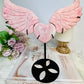 Large Pink Opal Heart with Angel Wings on Stand 23.5cm