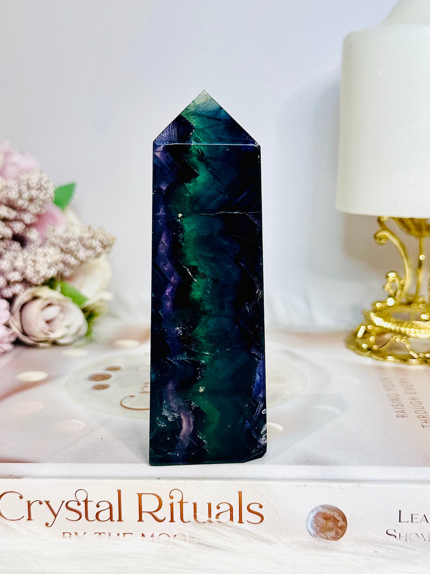 High Grade Rainbow Fluorite Tower 10.5cm