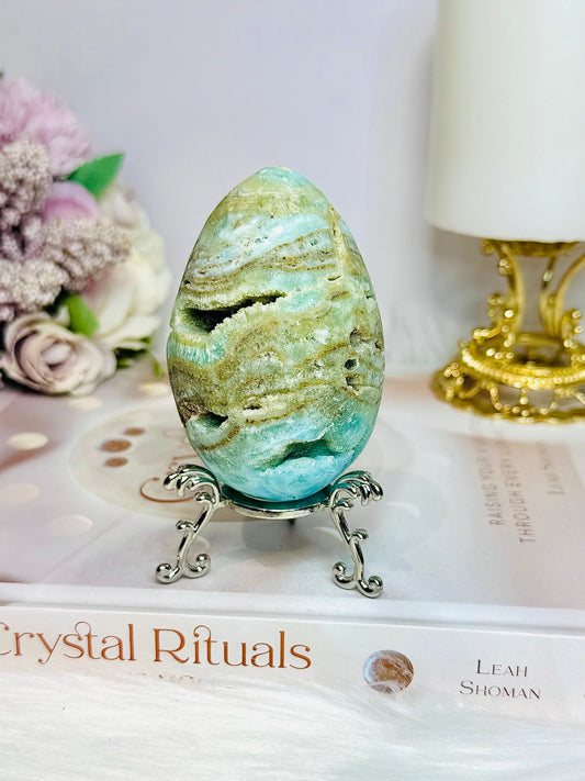 Blue Aragonite Druzy Egg On Stand 8cm 234g