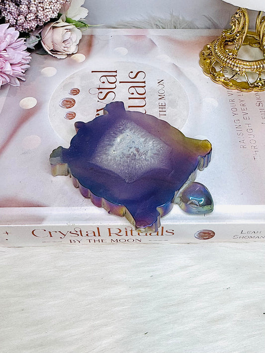 Angel Aura Carved Agate Turtle 10cm