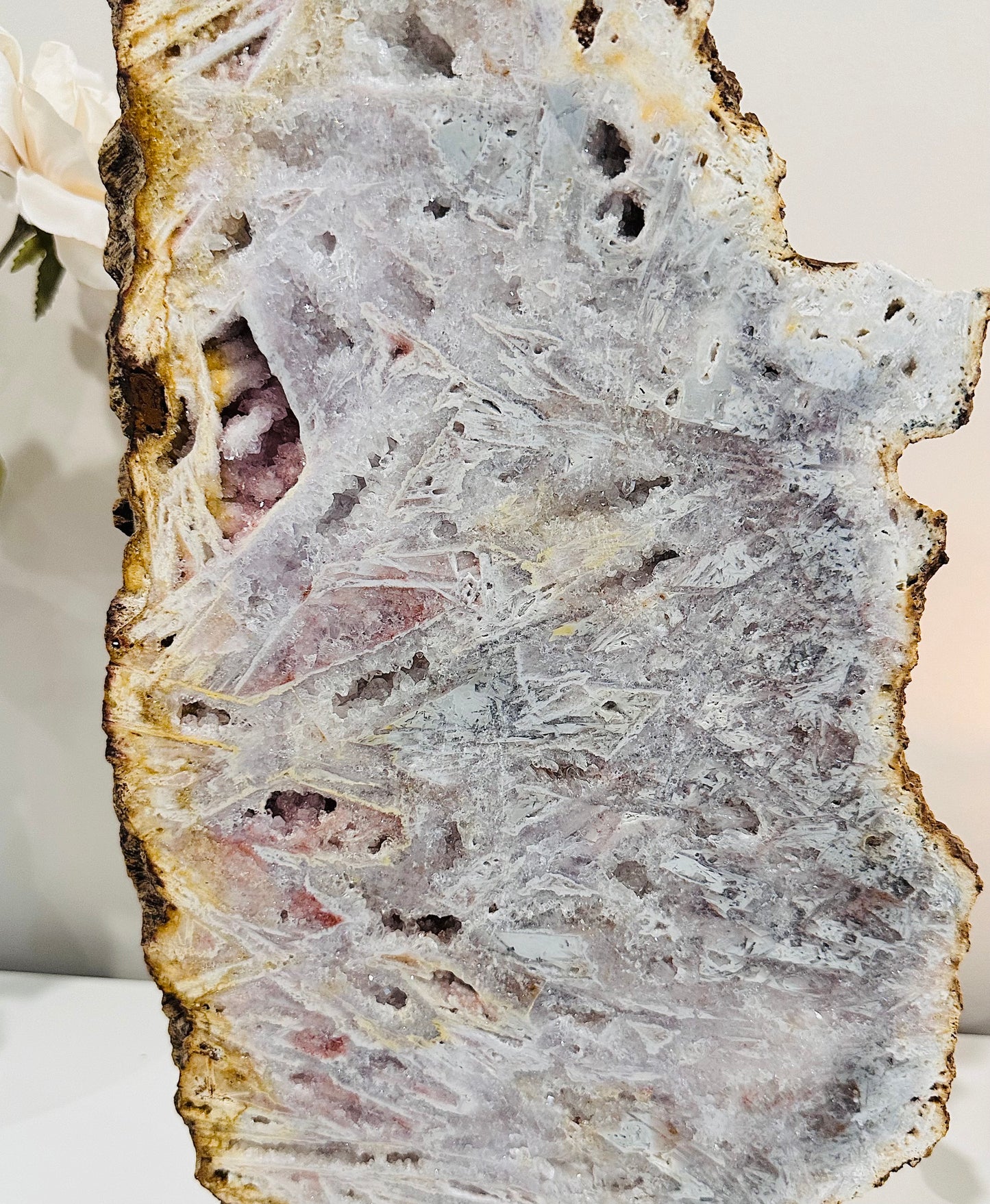 Classy & Fabulous ~ The Most Stunning Huge 46cm 4.5KG Druzy Pink Amethyst Slab | Platter Full of Crystallisation & Rutile Formation Absolutely Stunning (Timber stand is removable)