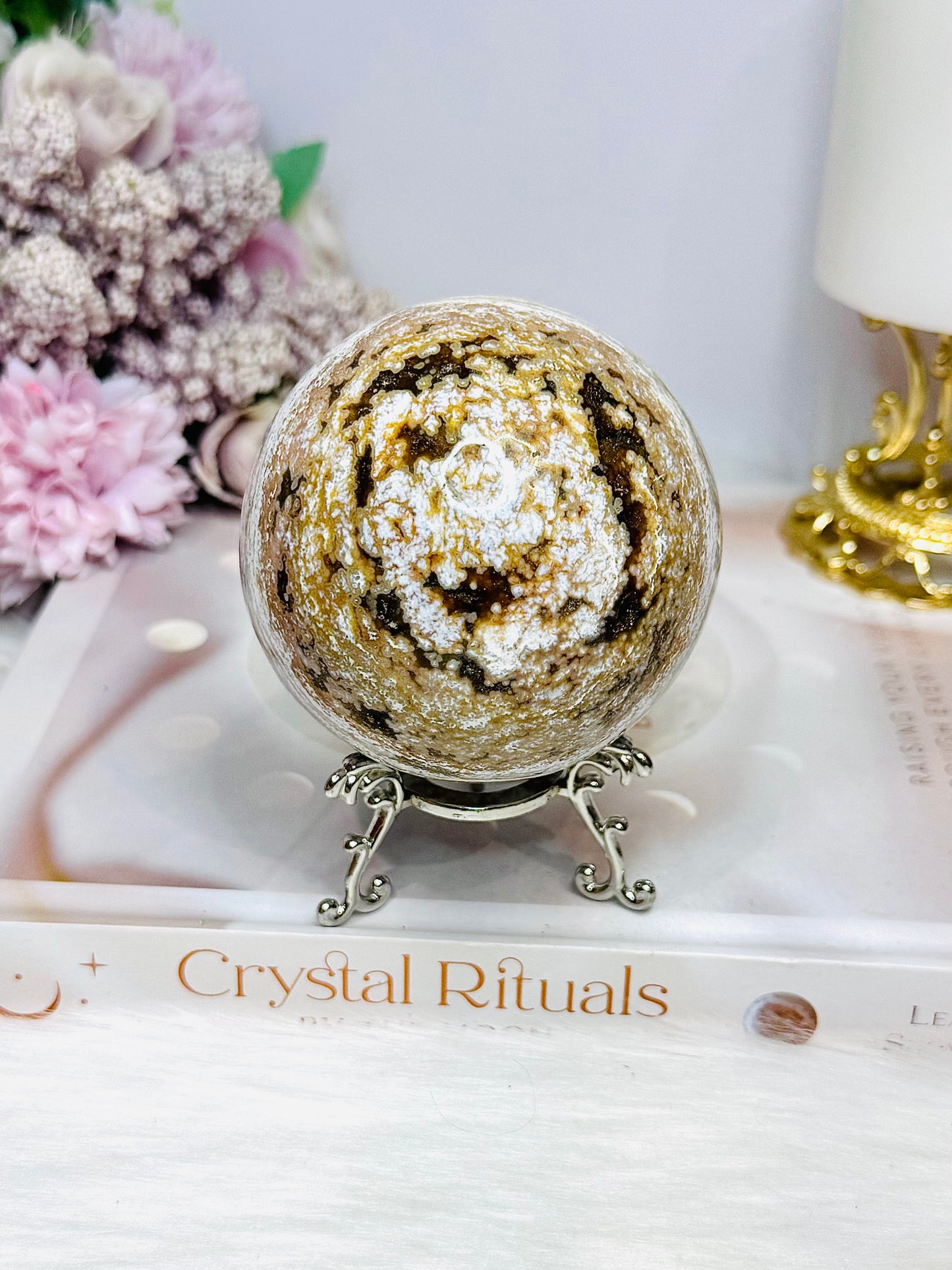 Large Ocean Jasper Sphere On Stand 480g