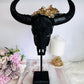 Large 33cm Black & Gold Cow Skull On Stand