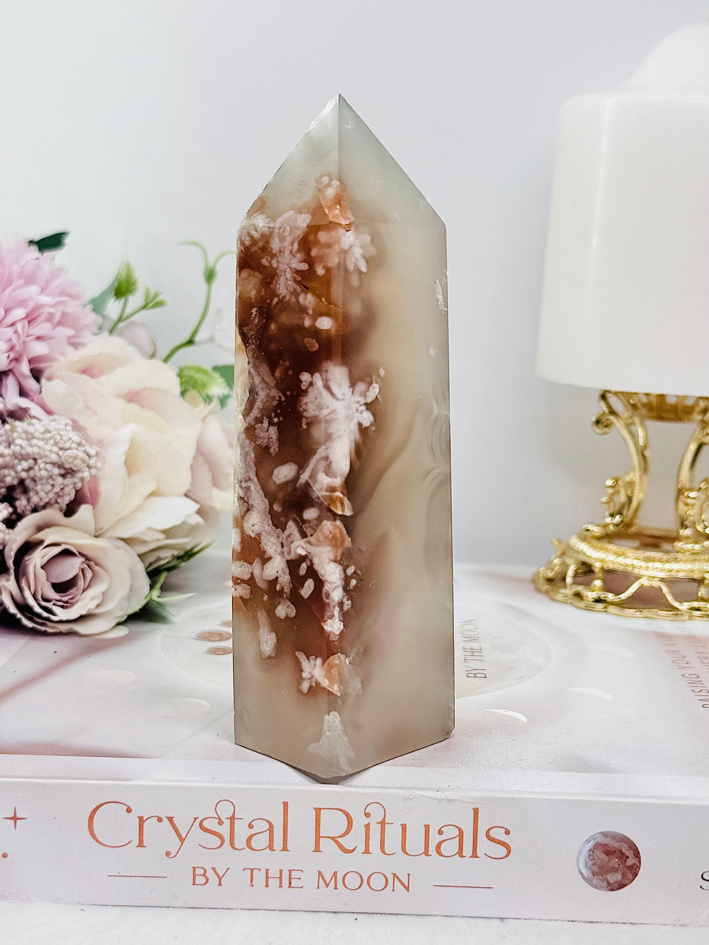 Flower Agate Tower 12cm Square Cut