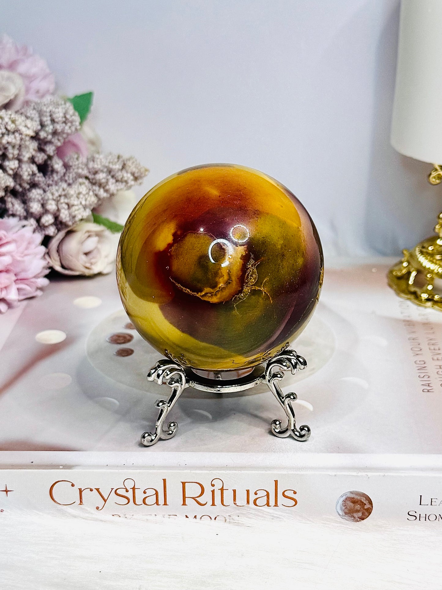 Large Mookaite Jasper Sphere on Stand 371g