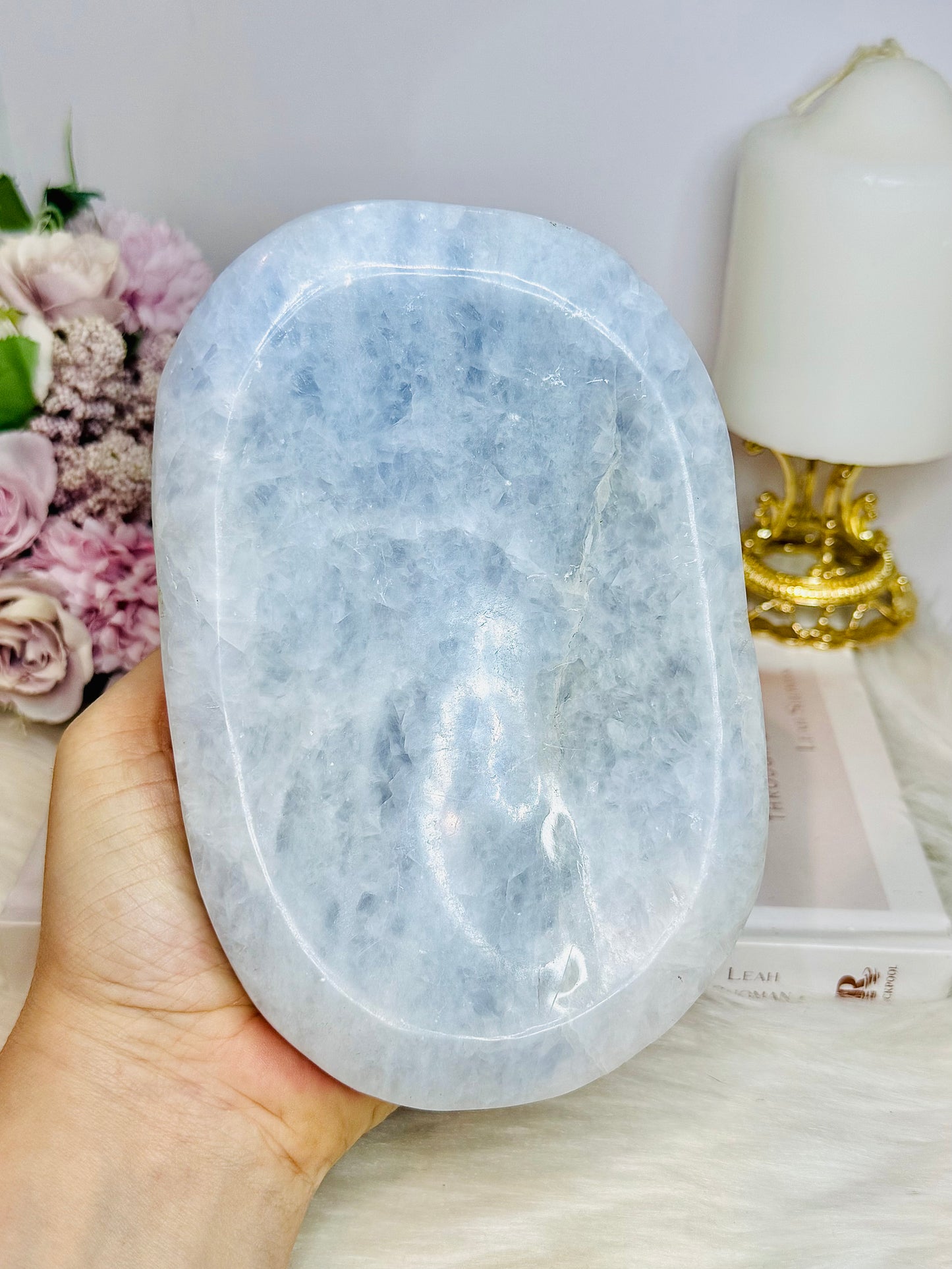 Large Blue Calcite Carved Bowl 15cm 1.13KG