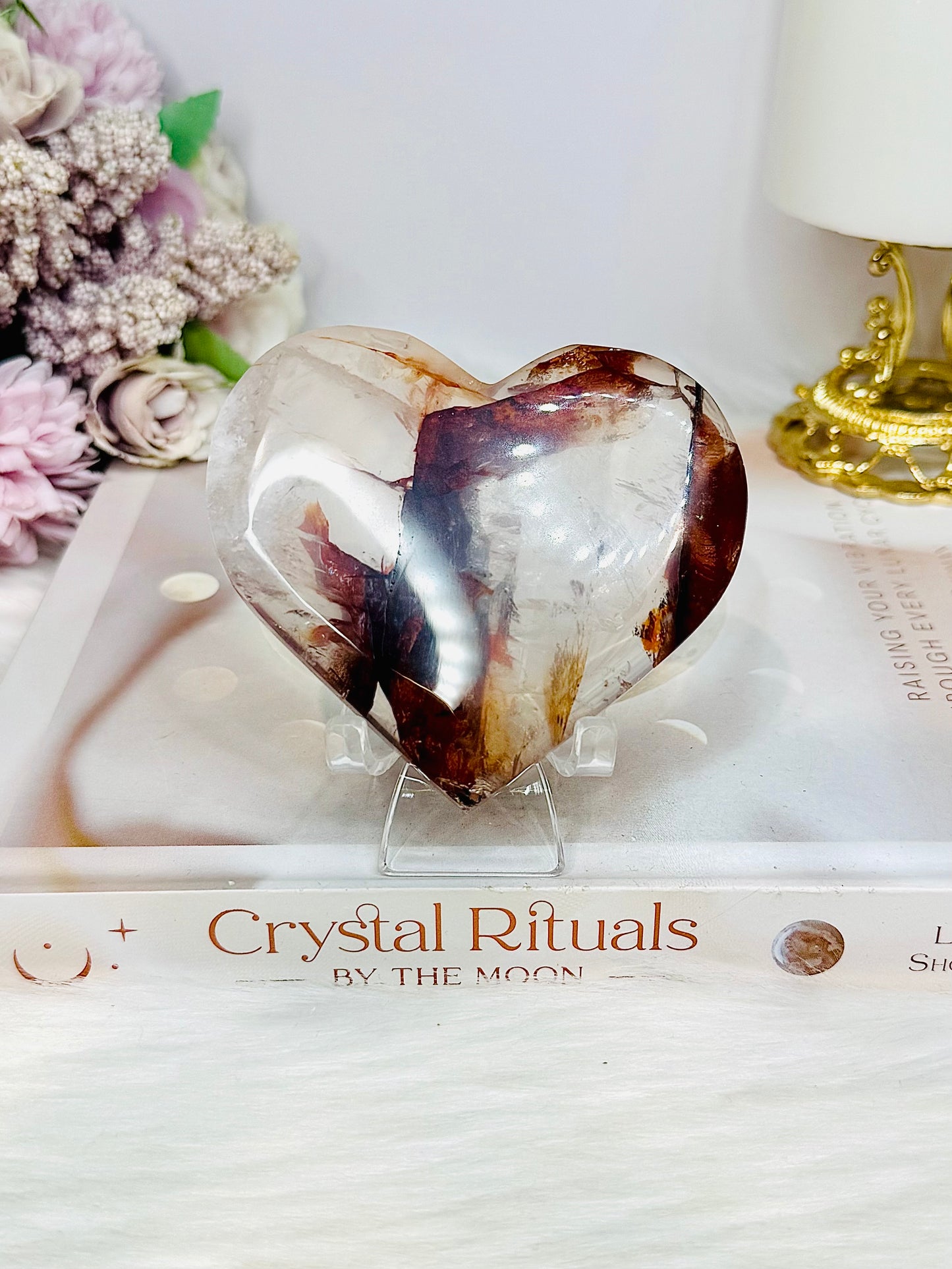High Grade Fire Quartz Heart On Stand