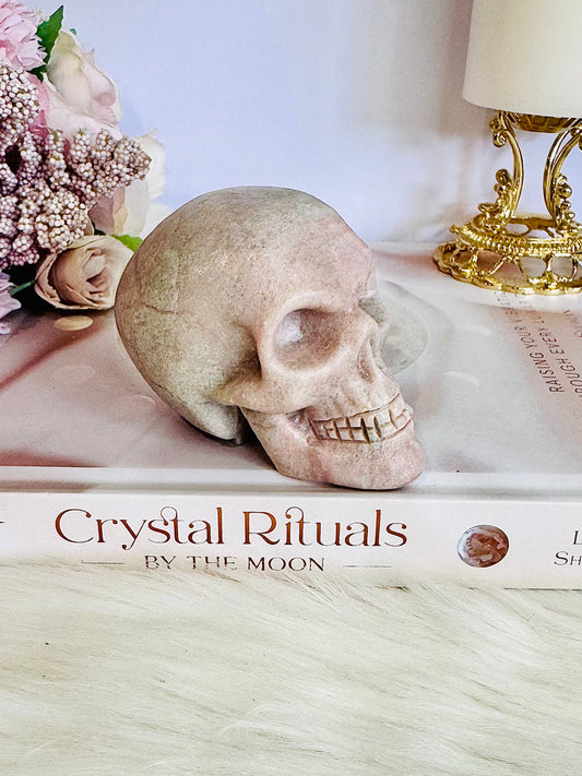 Perfectly Carved 7.5cm Natural Pink Opal Carved Skull