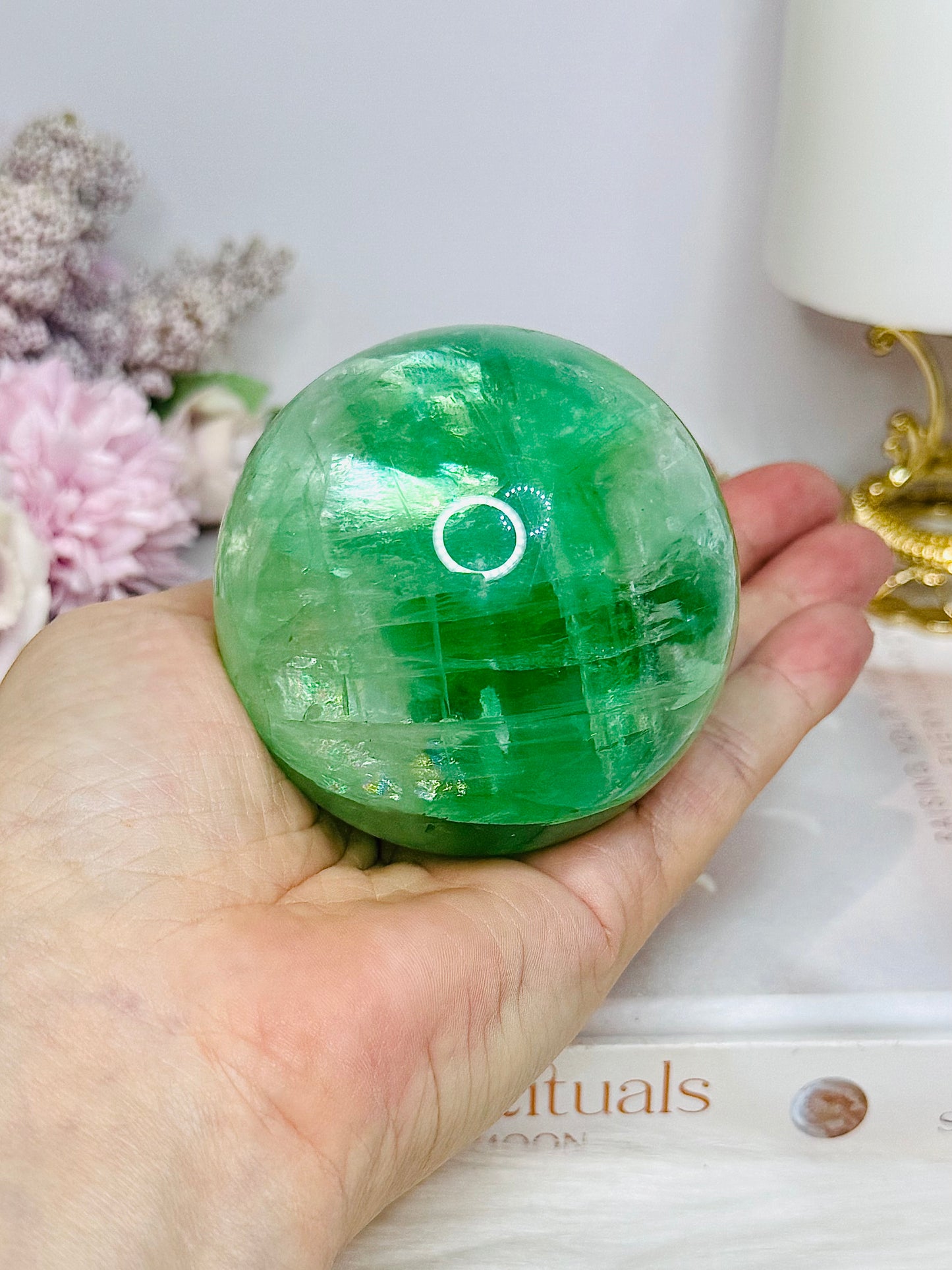 Large Green Fluorite Sphere Full of Rainbows 557g
